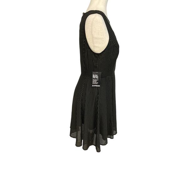 Express black gold dot texture sleeveless flare party cocktail dress women's 8 - Picture 2 of 8